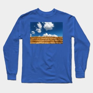 Bales of straw under blue cloudy sky Long Sleeve T-Shirt